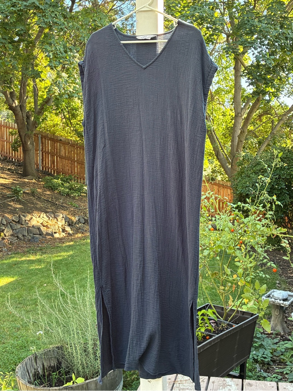 Ulla Popken Muslin Blue V-Neck Dress, 12-14
